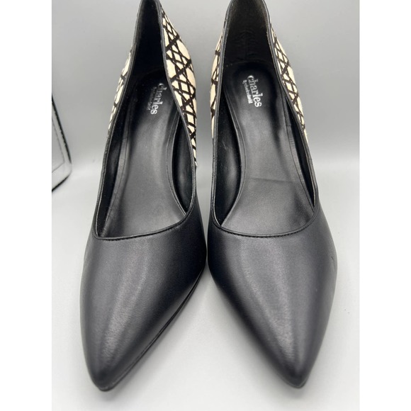 CharlesCharles David calf hair black/off white geometric print heels/pumps  sz11 - Picture 4 of 10